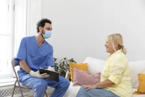 Home care consultation between doctor and elderly patient – Pererenan Health Services.